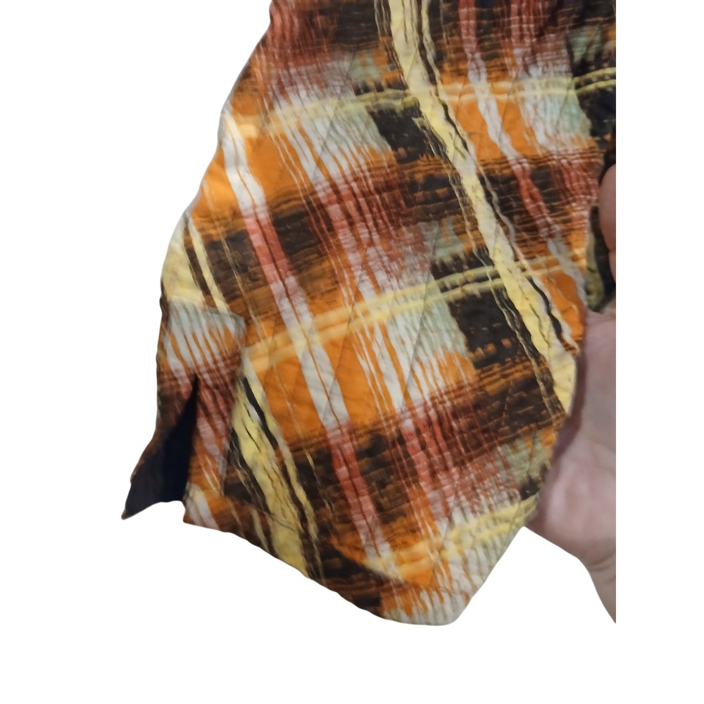 Reversible Quilted Plaid Button Front Jacket Oran… - image 4